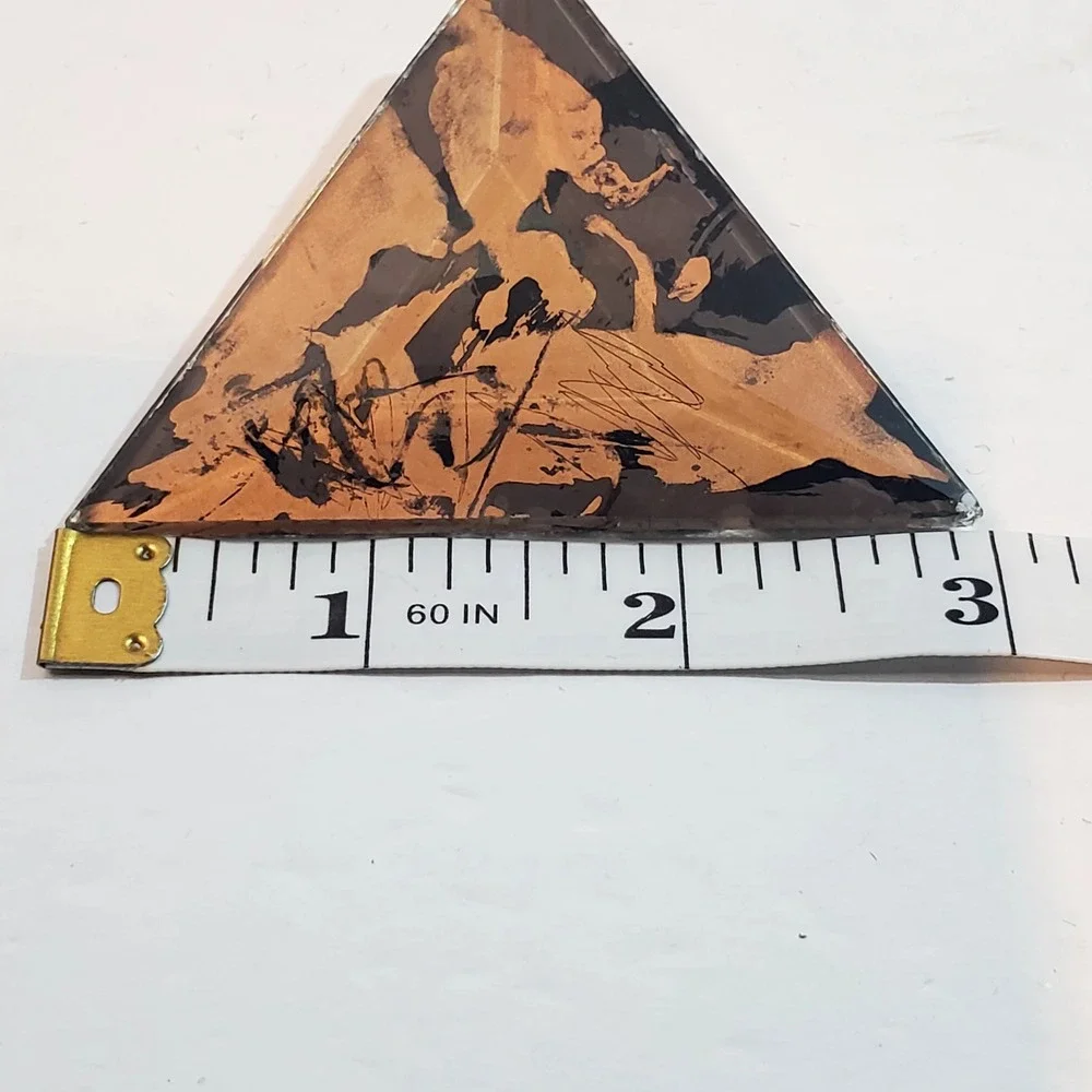 Vtg Dina Varano Art Deco Modernist Glass Prism Reverse Painted Black Gold Brooch